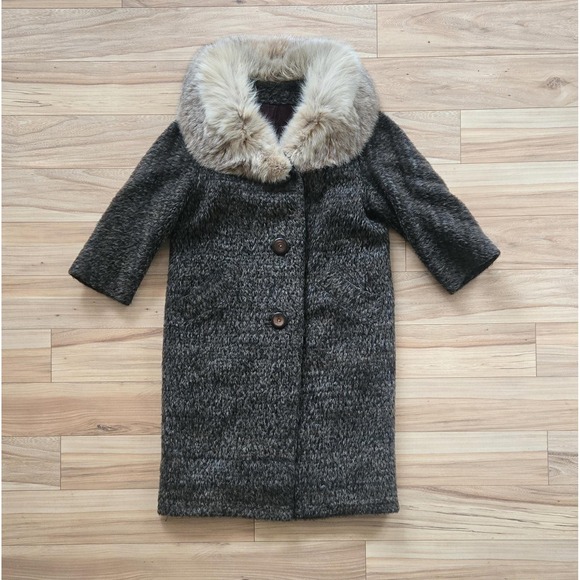 Jackets & Blazers - Vtg 60s 70s Wool Coat Real Fox Fur Collar Fall Winter Cozy Luxury ILGWU Gray